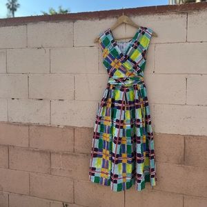 Gorman Green Multi Color Organic Cotton Reversible Infinity Midi Dress sz M